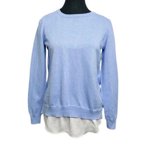 Lord & Taylor Womens Size Small Cotton  Knit Shirt Hem Blue Sky Sweater